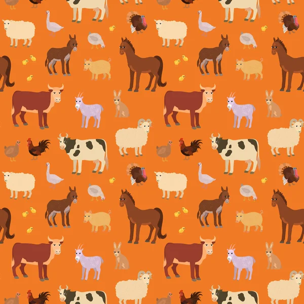 Seamless mönster med tecknade gård djur. — Stock vektor