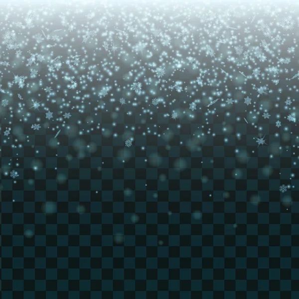 Schnee auf transparentem Hintergrund. Schneefall im Winter. — Stockvektor
