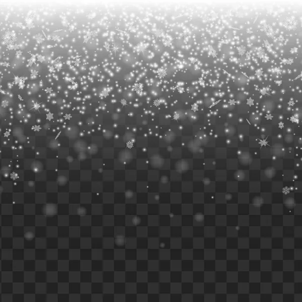 Neige sur fond transparent. Chute de neige hivernale . — Image vectorielle