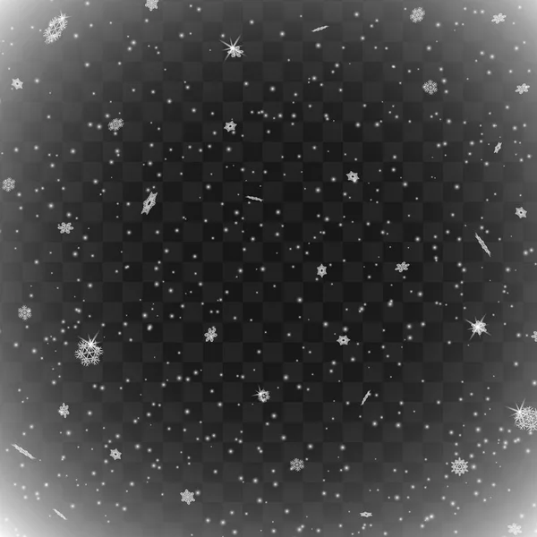 Neige sur fond transparent. Chute de neige hivernale . — Image vectorielle