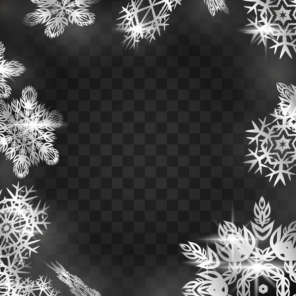 Cadre d'hiver avec flocons de neige sur fond noir . — Image vectorielle