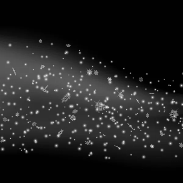 Neve vorticosa su sfondo nero. Ondata di fiocchi di neve . — Vettoriale Stock