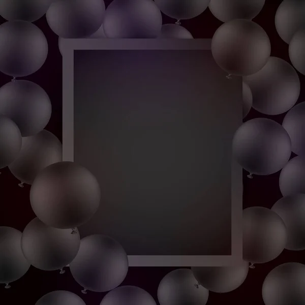 Balões pretos sobre fundo preto com maquete. Quadro vetorial —  Vetores de Stock