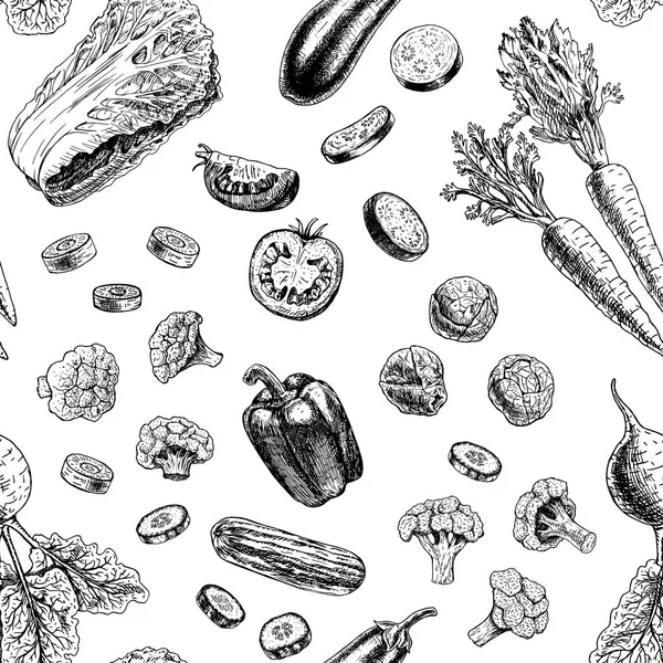 Бесшовный векторный рисунок с овощами . — стоковый вектор