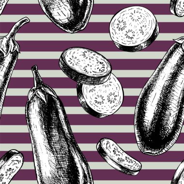 Patlıcan ile Seamless modeli. Vektör çizimi