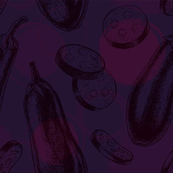 Naadloze patroon met aubergine. Vector schets — Stockvector