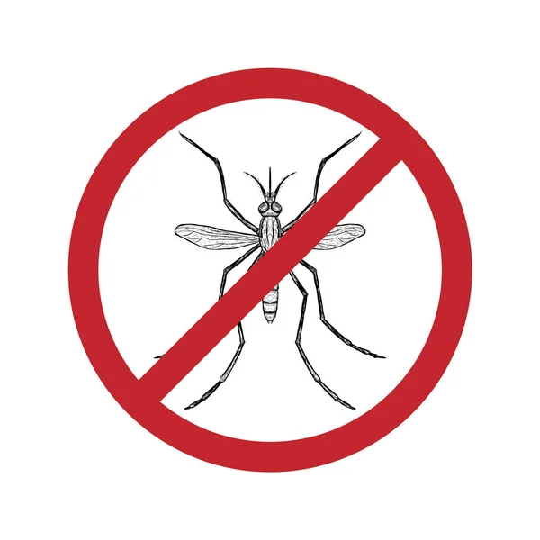 Drawn mosquito in crossed out circle. Vector illustration. — Stock Vector