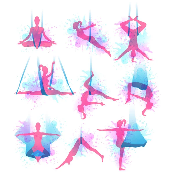 Aero yoga suluboya simgeler. Vektör çizim.
