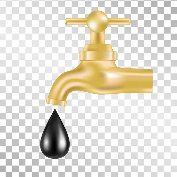 Gold tap with oil drop on transparent background. Vector illustration. — Stock Vector