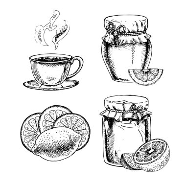 El bal limon ve çay set çekilmiş. Vektör çizimi