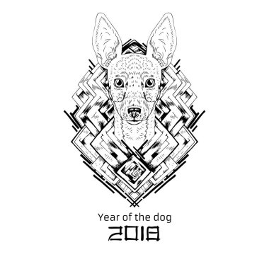 2018 zodyak köpek. Yeni yıl tasarım. Noel arka plan. Vektör çizim.