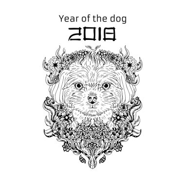 2018 zodyak köpek. Yeni yıl tasarım. Noel arka plan. Vektör çizim.