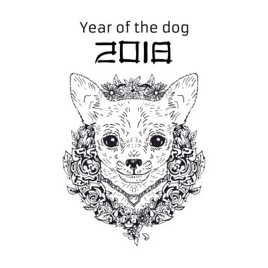 2018 zodyak köpek. Yeni yıl tasarım. Noel arka plan. Vektör çizim.
