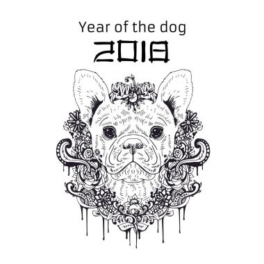 2018 zodyak köpek. Yeni yıl tasarım. Noel arka plan. Vektör çizim.