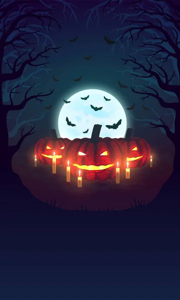 Antecedentes com abóboras e bosques assustadores. Design de Halloween. Ilustração vetorial . —  Vetores de Stock