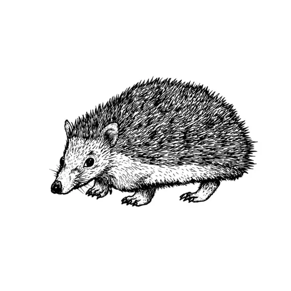 Hand drawn hedgehog. Vector black white sketch. 벡터 그래픽