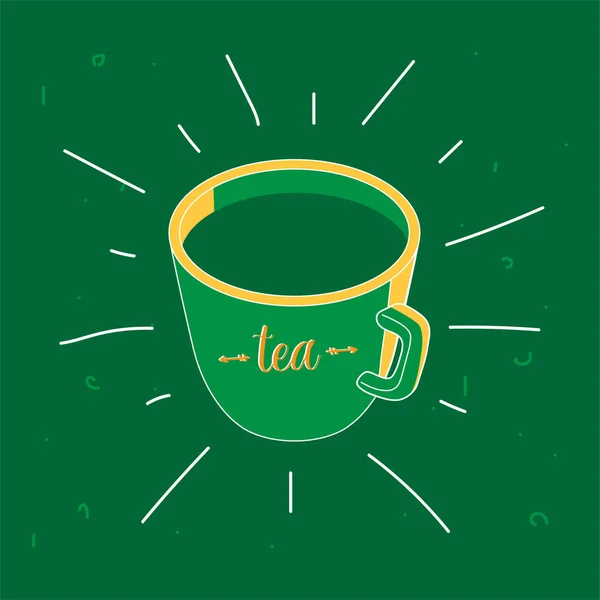 Милая Мультяшная Чашка Зеленого Чая Векторная Иллюстрация — стоковый вектор
