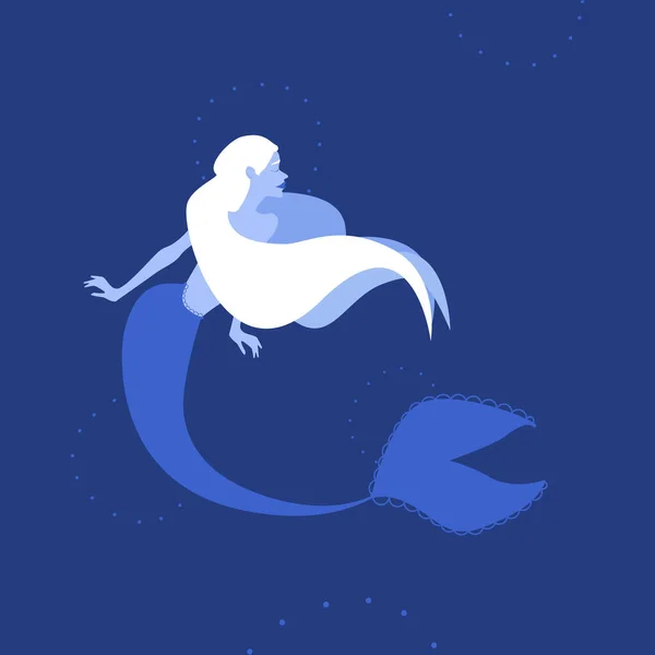 青い背景に小さな人魚 — ストックベクタ