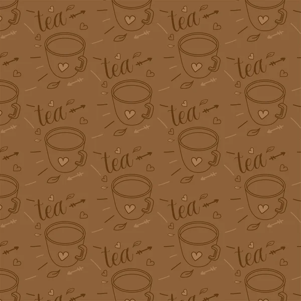 Tea Cup Hand Drawn Pattern Background Wallpaper Tea Art — Stock Vector