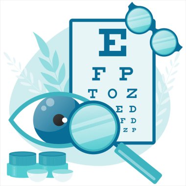 Oftalmolog Miyop Gözü Testi. Göz ve görüş testleri. Göz giysisi. Gözlük..