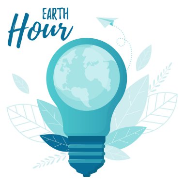 Dünya saati konsepti. Gezegen posterimizi kurtar. Mutlu Dünya Günü Bayrağı. Çevre güvenliği kutlamaları.