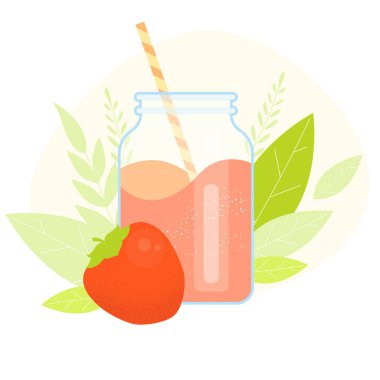 Hurma Milk shake vektör düz illüstrasyon. Kaki milkshake ile çizgi film bardağı ve saman