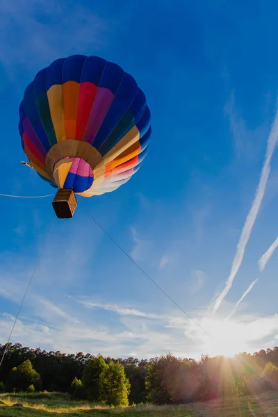 Kleurrijke hete lucht ballon in de blauwe lucht — Stockfoto