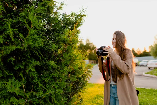 Femme photographe regardant des photos — Photo