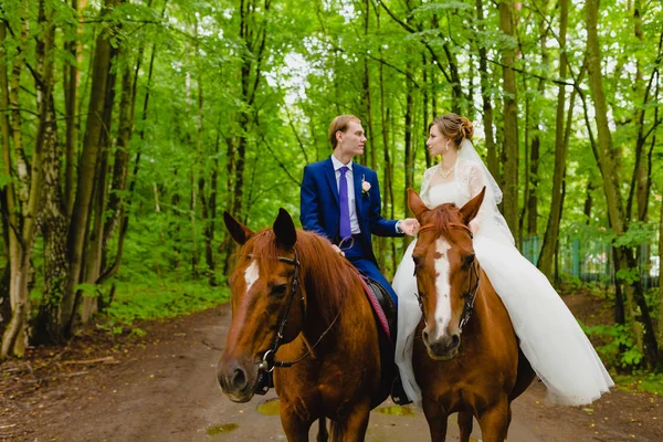 İki ata binerek güzel yeni evliler