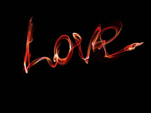 Love isolated word lettering written with fire flame or smoke on black background.