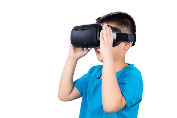 Azjatycki chiński chłopiec trochę sobie okulary wirtualnej rzeczywistości — Zdjęcie stockowe