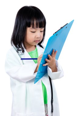 Asian Chinese Little Doctor Writting On Clip Board clipart