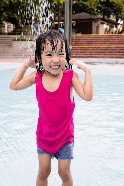 Happy Asian Chinese Little Girl Take A Shower — Stock Photo, Image