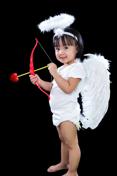 Feliz Asiático Chinês Pequeno Anjo com Arco e Seta — Fotografia de Stock