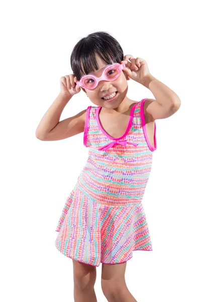 Asiático chino niña retrato usando gafas y traje de baño —  Fotos de Stock