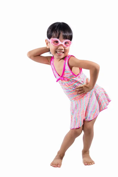 Asiático chino niña retrato usando gafas y traje de baño — Foto de Stock