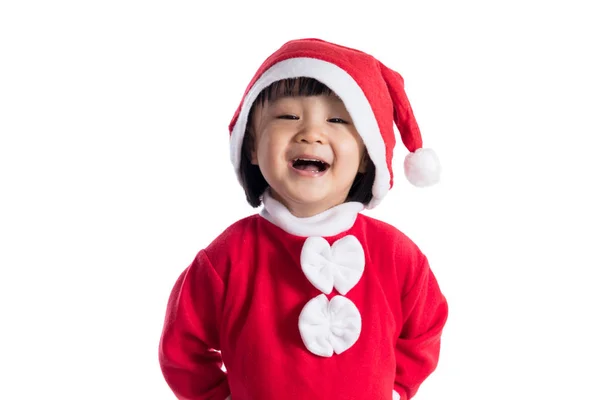 Счастливая азиатская китаянка в костюме Санта-Клауса — стоковое фото