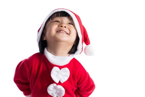 Happy Asian Chinese little girl wearing santa claus costume — Stock Photo, Image