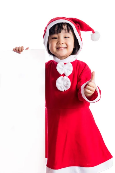 Asiática china niña en santa traje celebración de mensaje en blanco — Foto de Stock