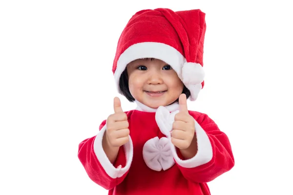 Feliz asiático chinês pouco santa claus menina com polegares para cima — Fotografia de Stock