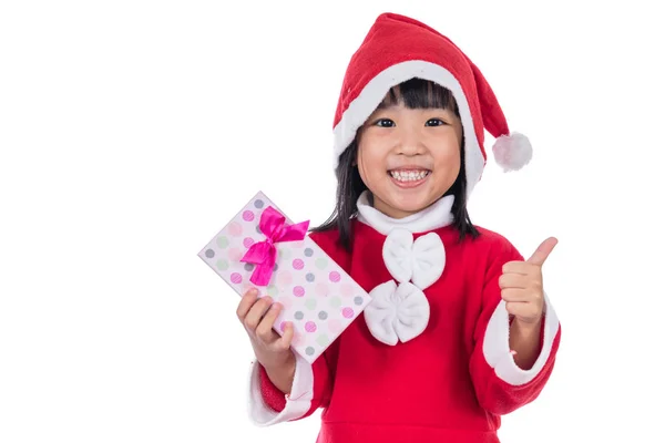 Asiático chino poco santa chica holding regalo con pulgares arriba — Foto de Stock