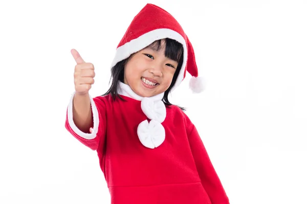 快乐亚洲中国的小圣诞老人女孩依竖起大拇指 — 图库照片