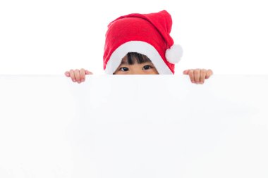 Pano bakmak mutlu Asyalı Çinli küçük Noel Baba kız