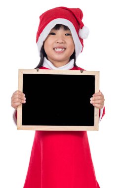 Pano tutan mutlu Asyalı Çinli küçük Noel Baba kız