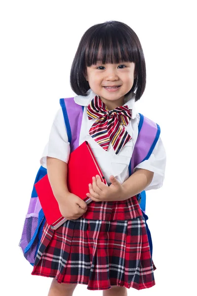 Aziatische Chinese student meisje met schooltas en boeken — Stockfoto
