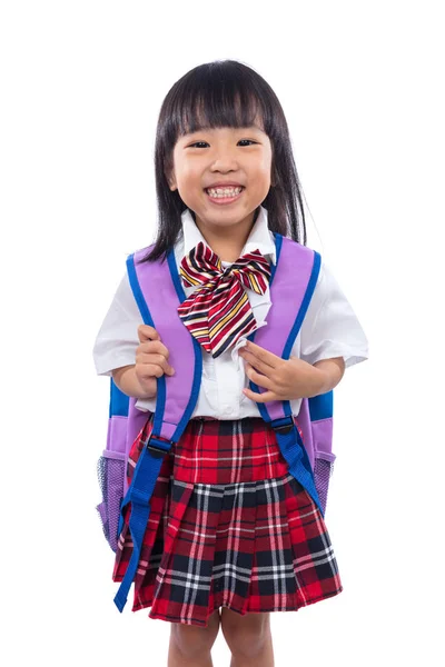 Felice asiatico cinese bambina con la borsa della scuola — Foto Stock