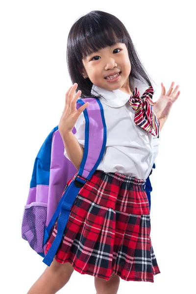 Szczęśliwy azjatycki chiński mała dziewczynka z tornister — Zdjęcie stockowe