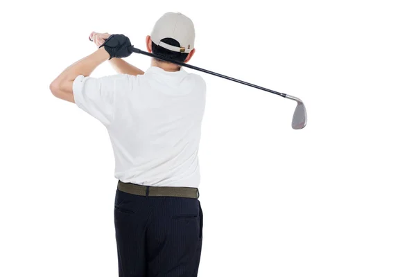 Bakifrån av asiatiska kinesiska mannen Swinging Golf Club — Stockfoto