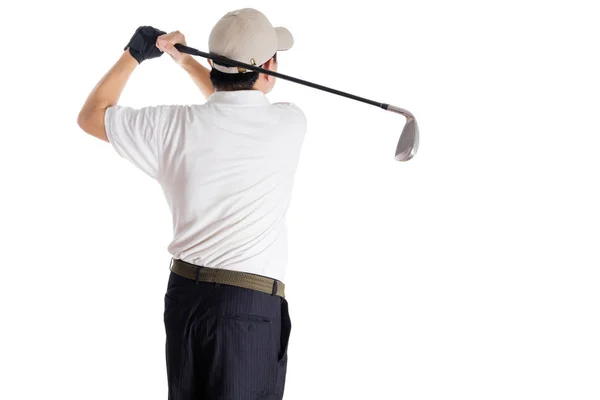 Rear view of Asian Chinese Man Swinging Golf Club — Stock Photo, Image