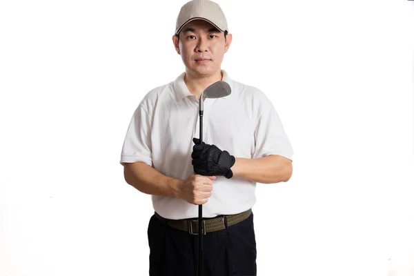 Smiling Asian Chinese Man posing with Golf Club — Stock Photo, Image